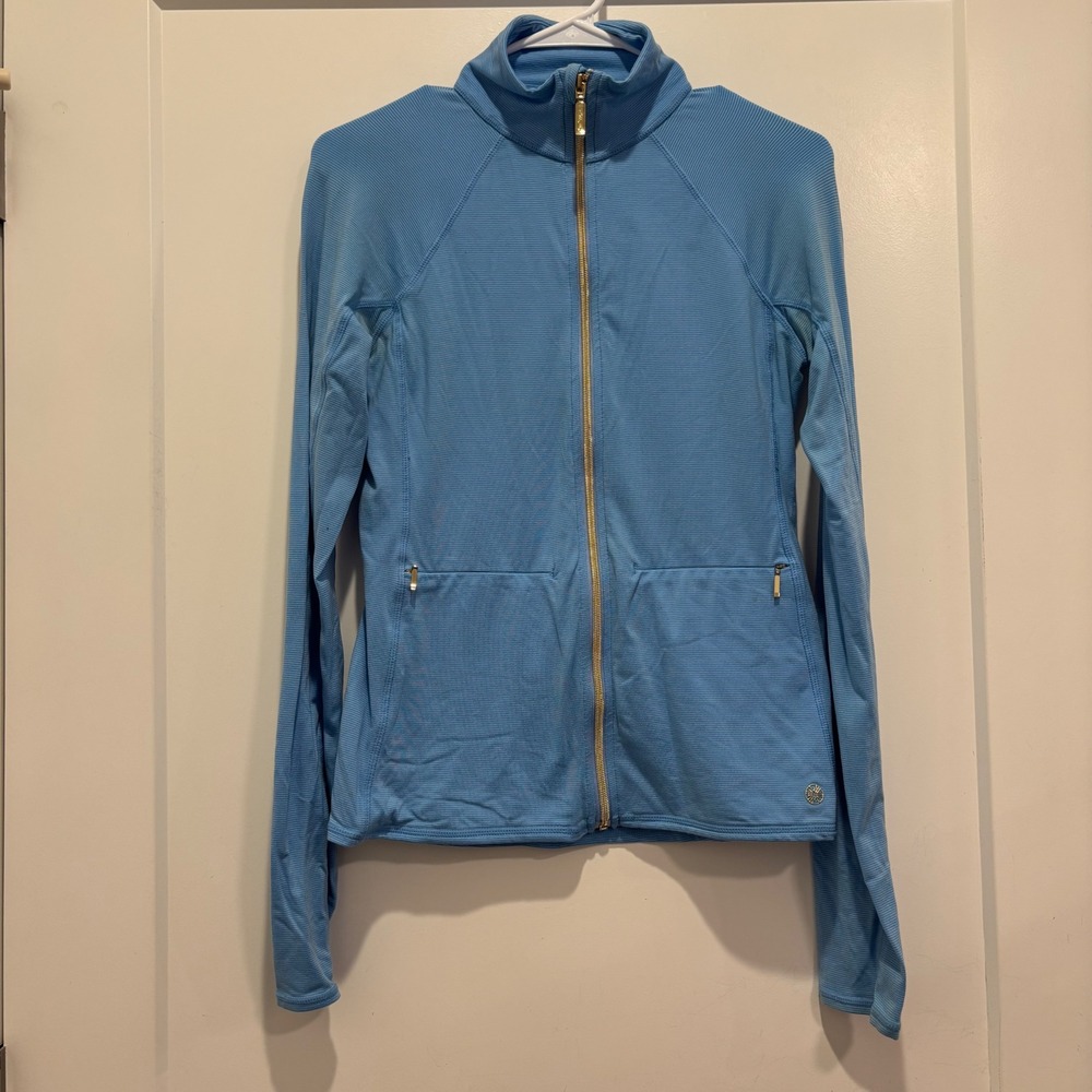 Lilly Pulitzer Luxletic Blue Striped Full Zip Jacket Thumbholes Small